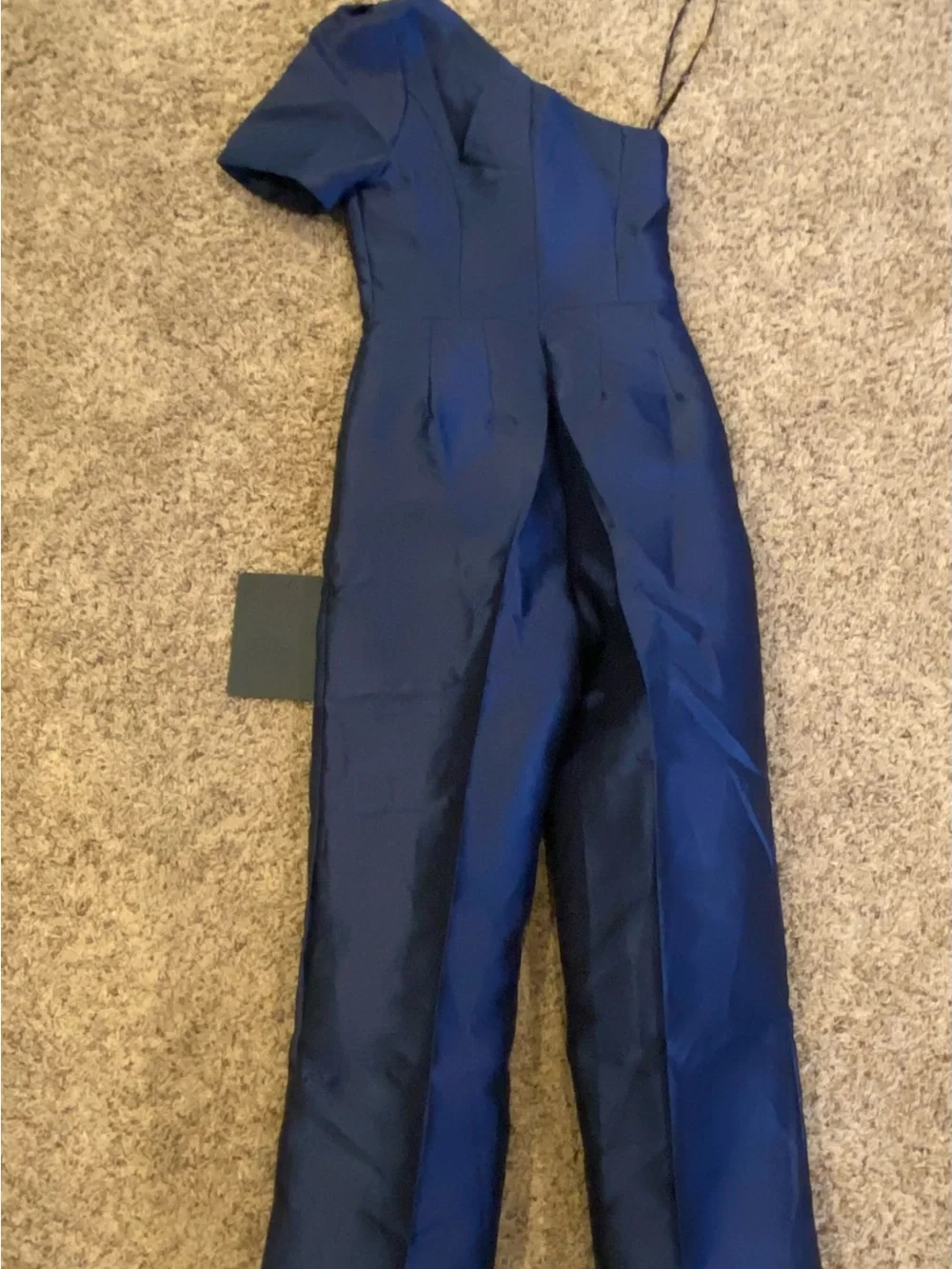 One-Shoulder Navy Satin Jumpsuit XS - Picture 4 of 5